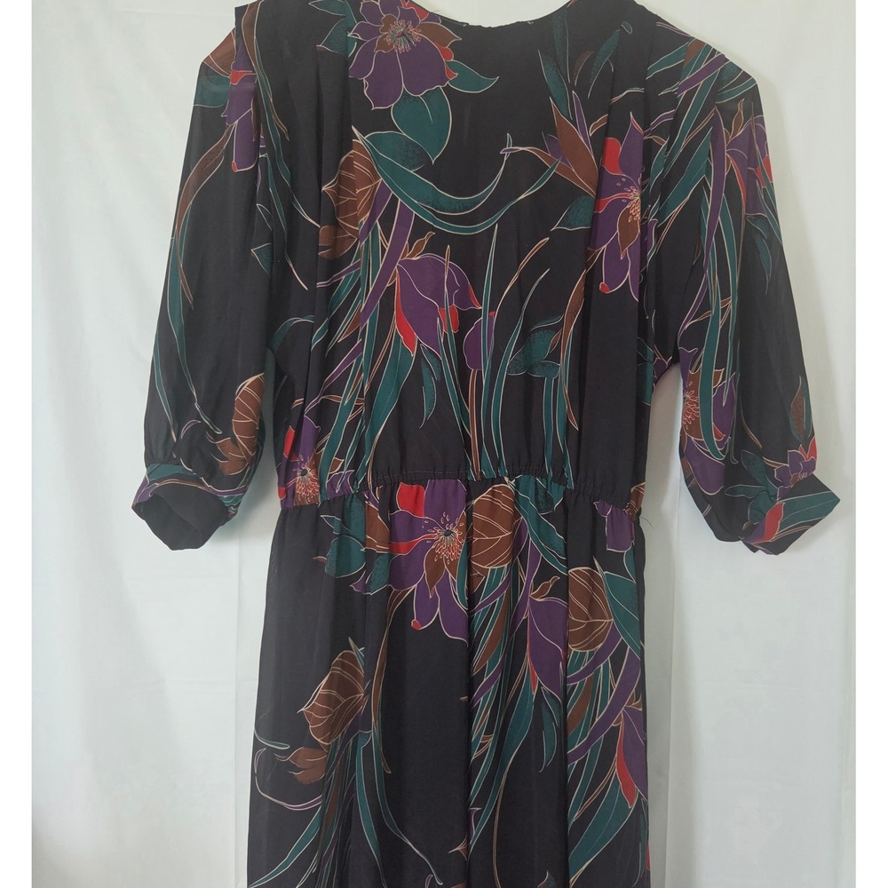 Jordan Ani Vintage Floral Midi Dress Black Purple Teal Made in USA Size 18